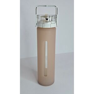 Takeya Tall Glass Insulated Water Bottle Frosted Tan Pink 24 oz Carry Handle